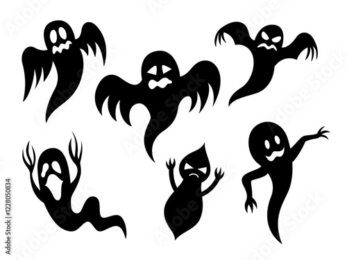 Scary ghosts vector glyphs collection isolated on white background