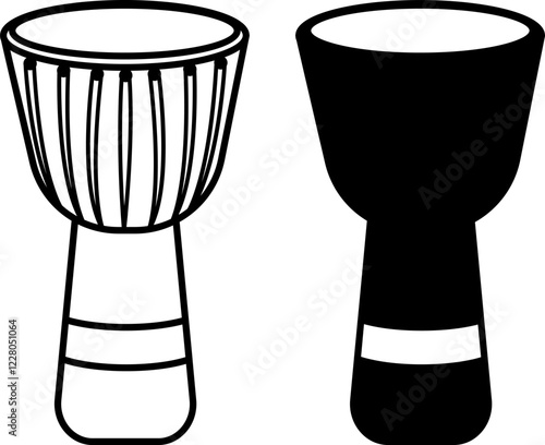 Darbuka Icons. Black and White Vector Icons. Ancient Percussion Musical Instrument, Drum. Brazilian Carnival Concept