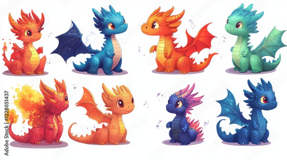 Fototapeta premium Fantasy dragon set. Cartoon illustration of fantasy dragon set for web design