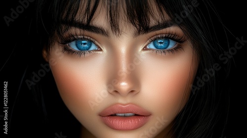 Wallpaper Mural A model features striking blue eyes and smooth skin, emphasizing her beauty with natural makeup. The background is dark, enhancing her facial features and expression Torontodigital.ca