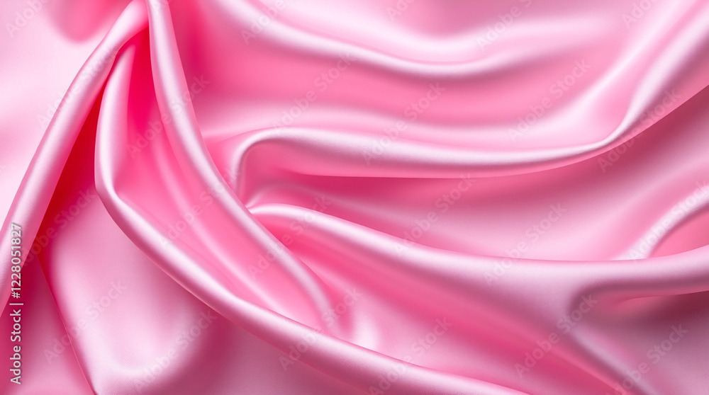 Shiny pink satin fabric with soft folds and smooth texture Shiny pink satin fabric with soft folds and smooth texture