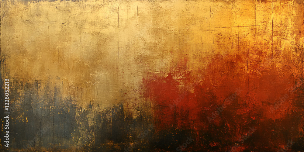 Obraz premium Abstract textured painting with warm earthy tones, Modern grunge art with gold and red gradient