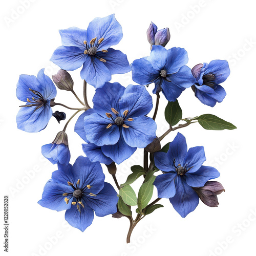 Wallpaper Mural Bright blue flowers arranged in a natural design with green leaves created for decoration isolated on transparent background Torontodigital.ca