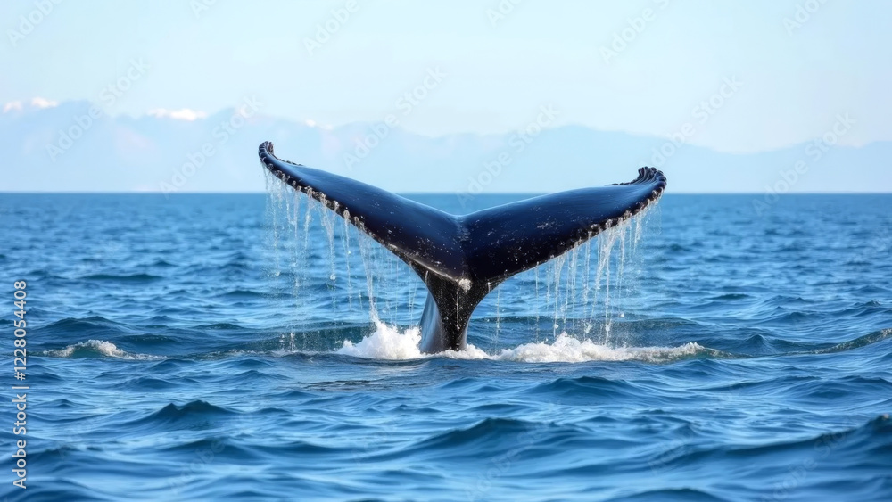 Fototapeta premium Humpback whale tail in the sea. 