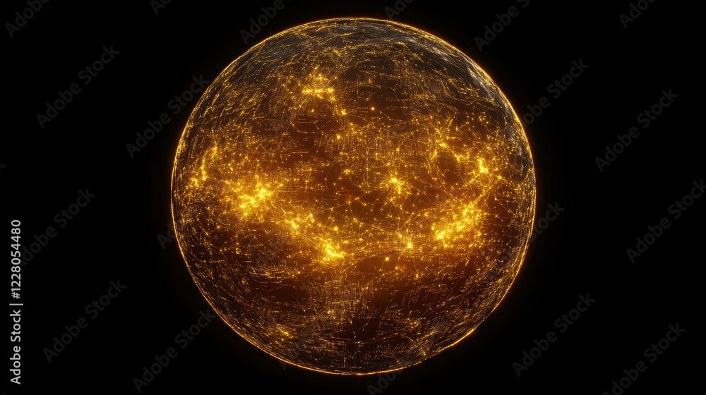 Generative Glowing Planet with Yellow Networks Generative Glowing Planet with Yellow Networks
