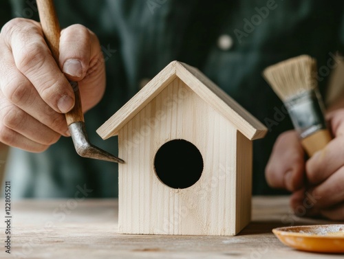 Scandi Minimalist Birdhouse Crafting DIY Hands-on Woodwork for Home Decor - Sustainable Arts and Crafts, Natural Aesthetic Trends, Practical Creativity Projects photo