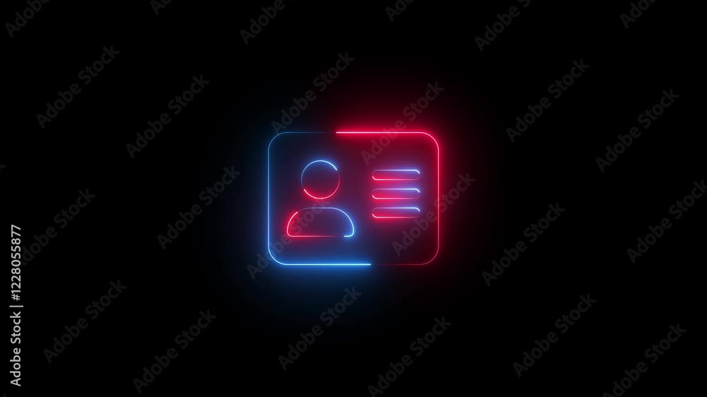 Address card symbol icon animation neon glow blue and red color on black background Address card symbol icon animation neon glow blue and red color on black background