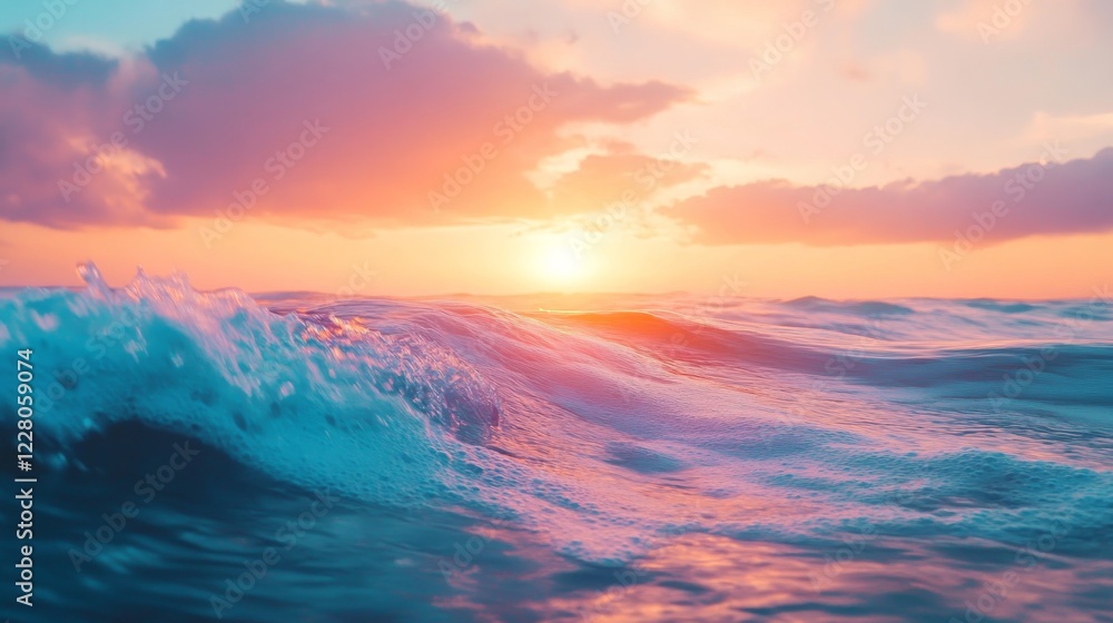 Fototapeta premium Vibrant sunset waves blending orange, magenta, and turquoise in a dreamy, fluid motion