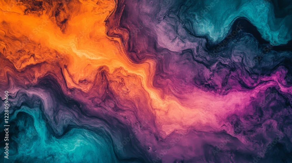 Naklejka premium Vibrant sunset waves blending orange, magenta, and turquoise in a dreamy, fluid motion