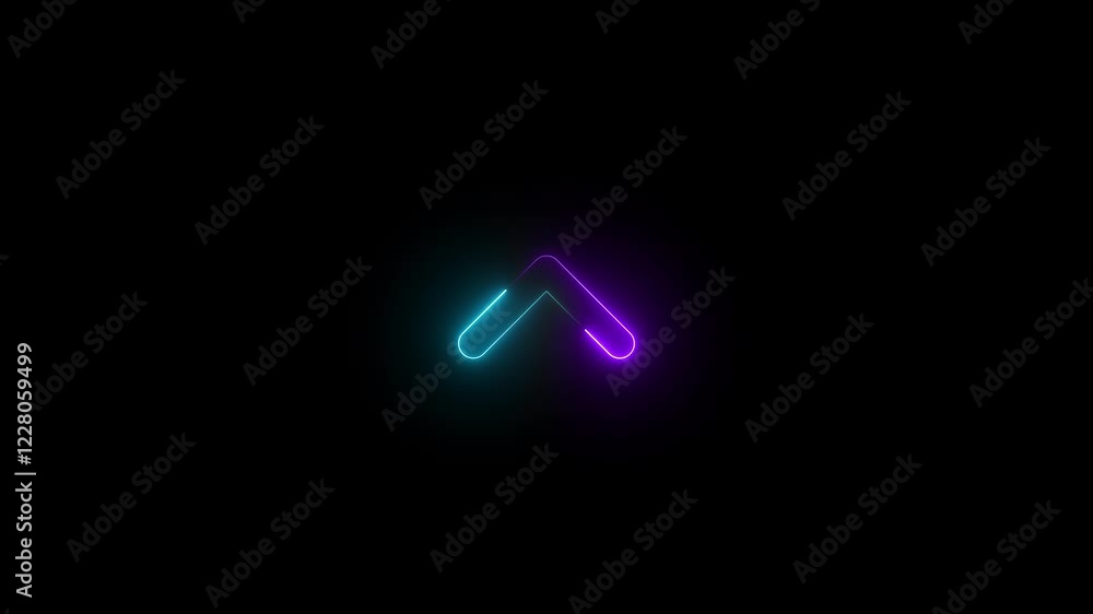 Angle up symbol icon animation neon glow cyan and purple color on black background, glowing sign on black background Angle up symbol icon animation neon glow cyan and purple color on black background, glowing sign on black background