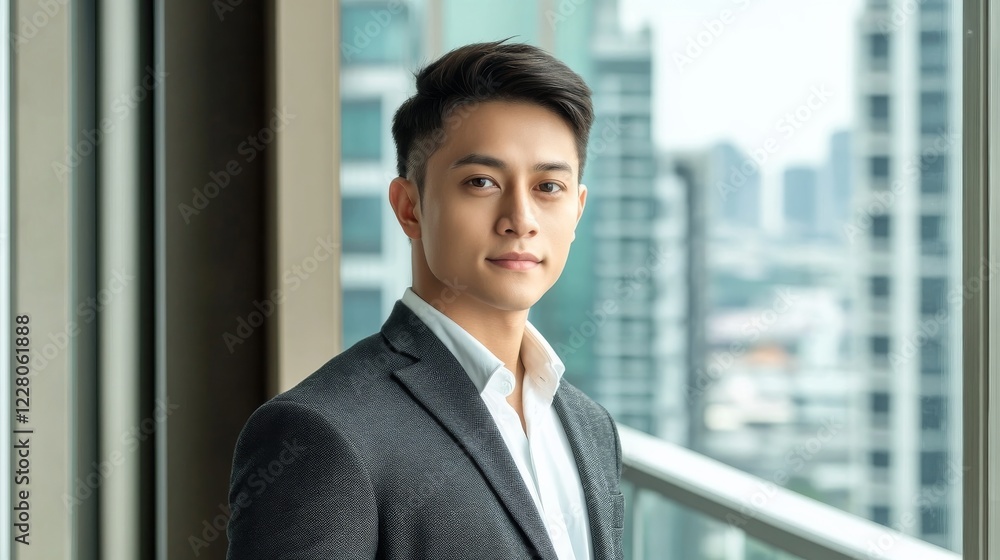Young male entrepreneur with short, neatly styled hair, wearing a charcoal gray blazer over a white shirt, Young male entrepreneur with short, neatly styled hair, wearing a charcoal gray blazer over a white shirt,