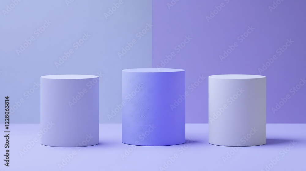 Three Cylindrical Display Stands On Purple Background Three Cylindrical Display Stands On Purple Background