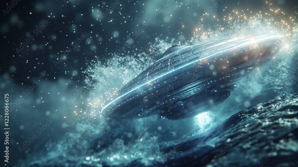 Fototapeta premium A flying saucer with a rotating halo of light plun_001