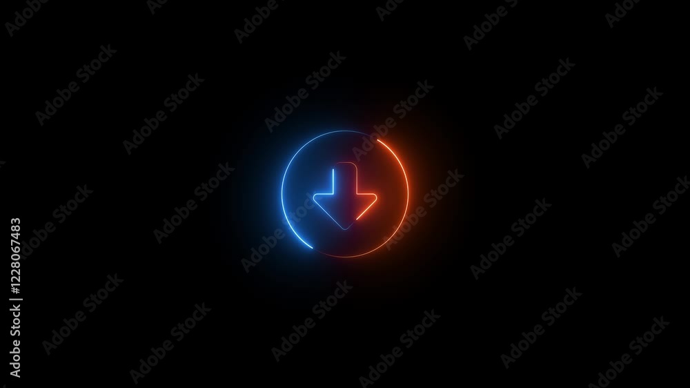 Blue and brown color glow neon circle down icon animation Blue and brown color glow neon circle down icon animation