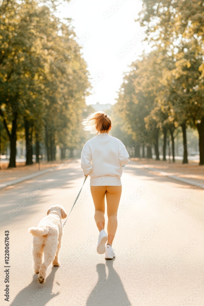 Modern Pet Lifestyle Athletic Korean Woman Jogging with Dog on Sleek Leash through Sunlit Urban Park - Active Lifestyle Content for Wellness and Fitness Branding Modern Pet Lifestyle Athletic Korean Woman Jogging with Dog on Sleek Leash through Sunlit Urban Park - Active Lifestyle Content for Wellness and Fitness Branding