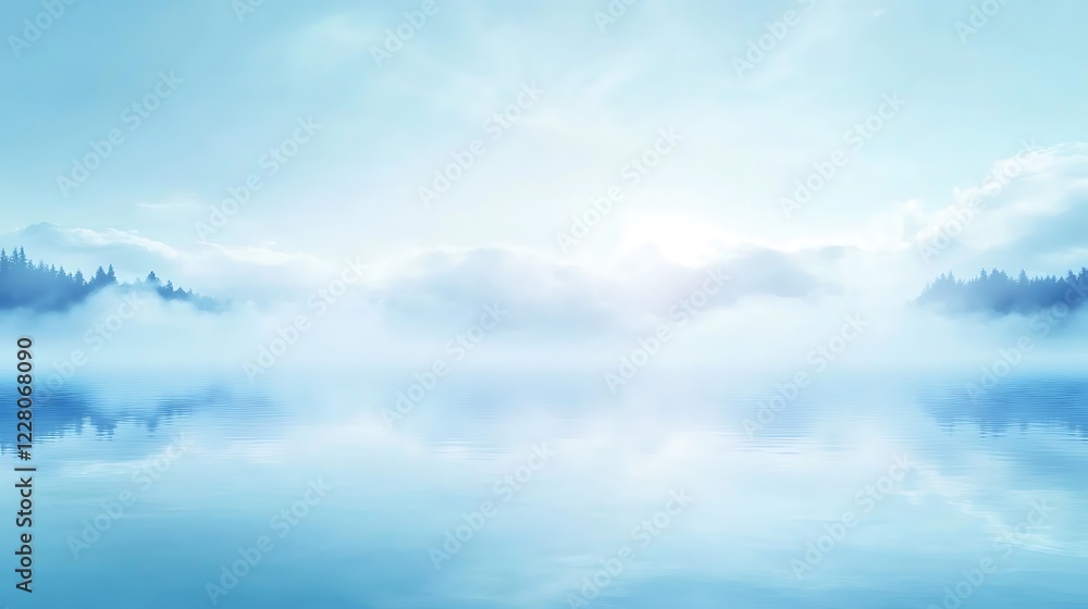 Serene Misty Lake With Silhouetted Trees Serene Misty Lake With Silhouetted Trees