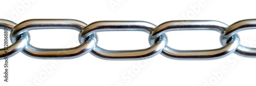 Close up view of shiny metal chain links arranged sequentially, isolated on a transparent background. PNG