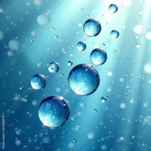 Wallpaper Mural A blue ocean with many small bubbles floating on the surface. The bubbles are all different sizes and are scattered throughout the water. Concept of calm and tranquility Torontodigital.ca
