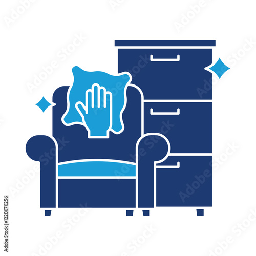 Furniture Polishing – Sofa and Polishing Cloth Representing Shiny and Well-Cared-For Furniture. Vector illustration.