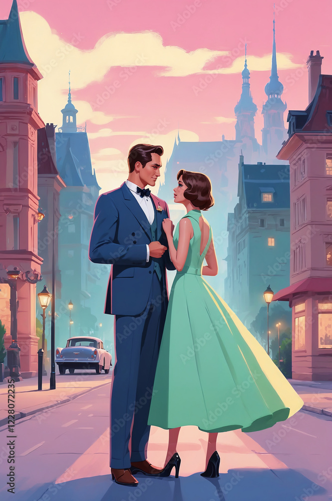 Obraz premium bride and groom walking in the city