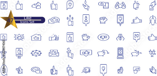 Like line editable icon set. Like icon set containing thumbs up, favorite, liked, appreciation