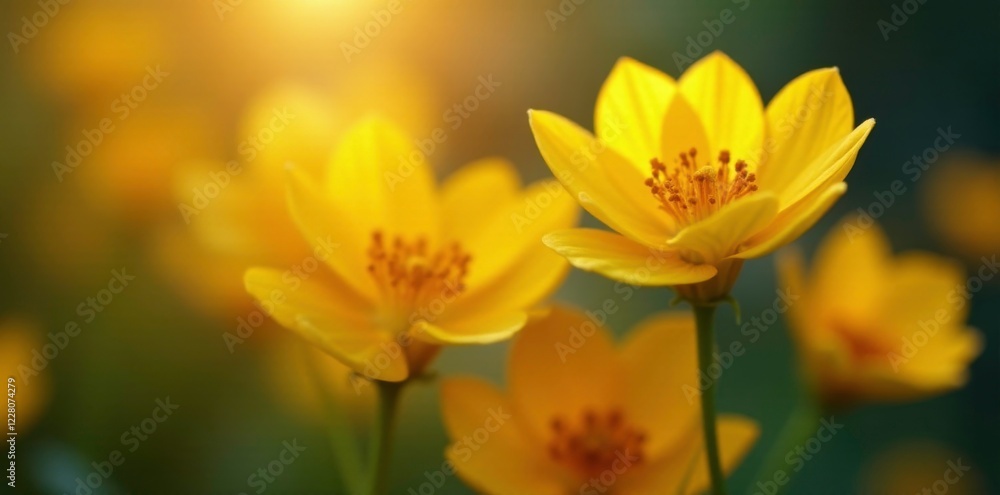 Soft yellow petals unfold around a light bulb, warm glow, flowers Soft yellow petals unfold around a light bulb, warm glow, flowers
