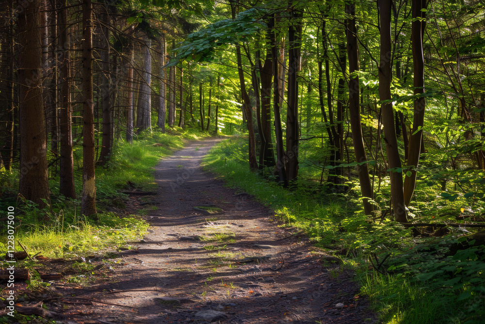 Earth road in a forest on a summer day. Attractive places for hiking Earth road in a forest on a summer day. Attractive places for hiking