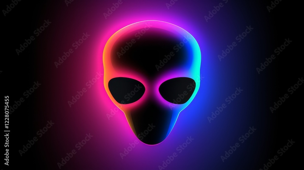 Fototapeta premium Minimalist alien silhouette with big eyes and long limbs in pale neon color on screensaver