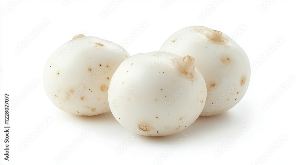 Korean white radish isolated on white background. White radish on a white background with clipping path. Image can be used for menu design, web, print. Korean white radish isolated on white background. White radish on a white background with clipping path. Image can be used for menu design, web, print.