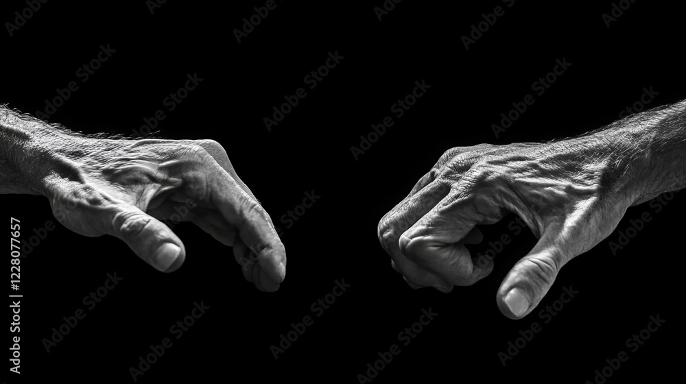 Obraz premium Sharp image of male martial artist's hands in karate stance, ready to strike. 