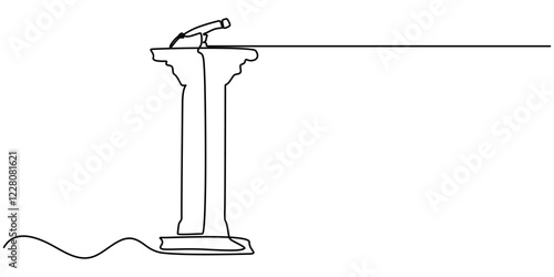 Single one line drawing podium with microphone, Conference lectern line icon on the background, Conference lectern icon, Man Giving a Presentation.