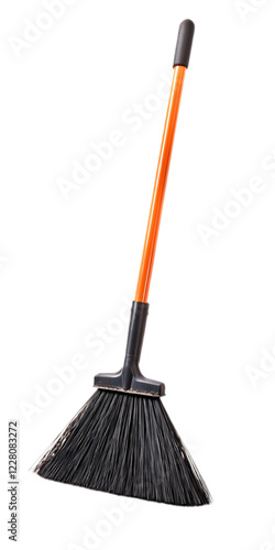 Black plastic broom isolated on transparent background