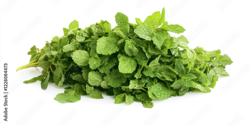 Close-up of vibrant, fresh spearmint leaves commonly used for cooking and their distinct aroma. Close-up of vibrant, fresh spearmint leaves commonly used for cooking and their distinct aroma.