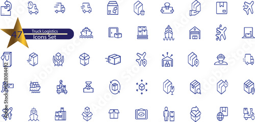 Truck Logistics Line Editable Icons set.