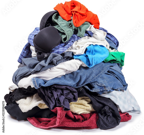 pile of a variety of clothes isolated