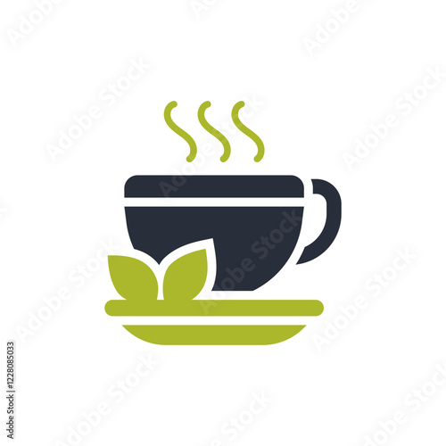 A beautifully designed soothing icon that represents relaxation, featuring a delightful cup of coffee accompanied by fresh, vibrant leaves, and it is perfect for various spa and wellness themes