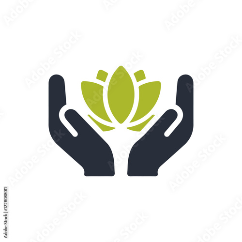 The icon of hands cradling a lotus flower symbolizes tranquility and wellness, ideal for spa services, inviting individuals to enjoy a serene experience that rejuvenates the mind, body, and spirit