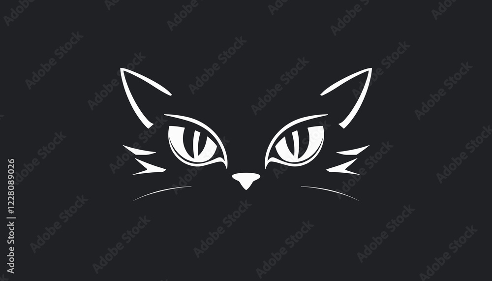 Minimalistic black cat face with striking eyes on dark background Minimalistic black cat face with striking eyes on dark background