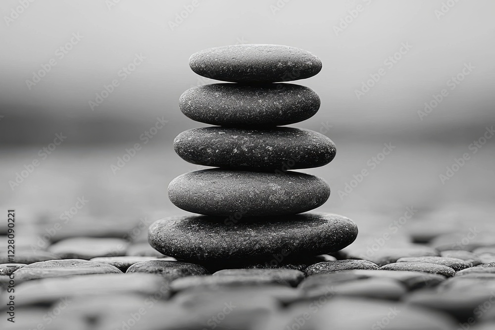 A stack of smooth stones arranged harmoniously, symbolizing balance and tranquility. A stack of smooth stones arranged harmoniously, symbolizing balance and tranquility.