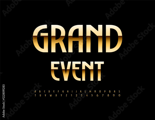 Vector Premium emblem Grand Event. Stylish Golden Font. Fashion Luxury Alphabet Letters and Numbers set.