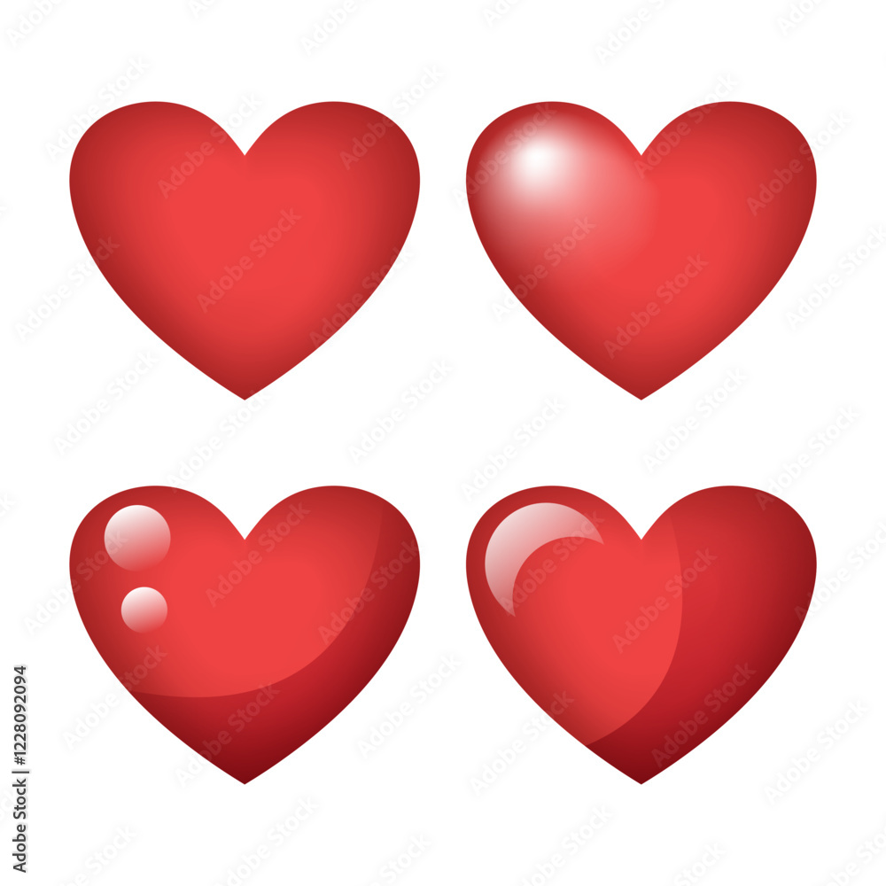 Two hearts. Red vector 3D heart isolated on white background.