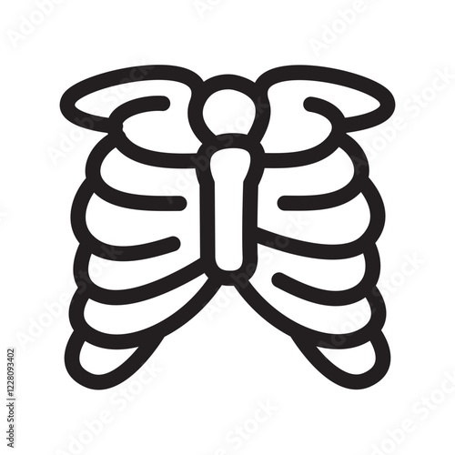 Rib, sternum, ribs cage,  lungs xray, human organ outline icons, minimalist vector illustration, simple concept, editable stroke, Isolated on white background