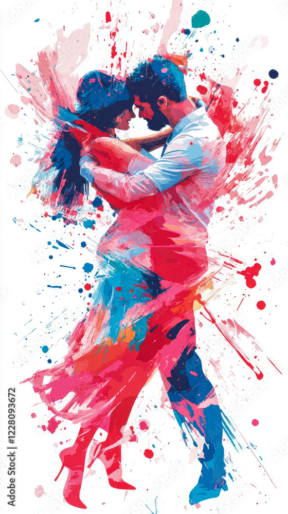 Fototapeta premium Passionate Couple Embrace: An Abstract Colorful Painting
