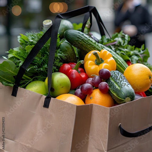 City Produce Bag, Grocery Shopping, Healthy Food, Street, Urban Lifestyle photo