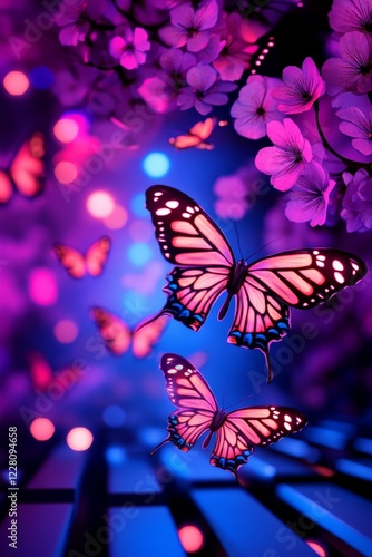 Wallpaper Mural Vibrant butterfly fluttering amidst colorful flower and soft glowing light in a dreamy setting Torontodigital.ca