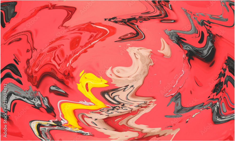 Abstract Fluid Art with Red, Yellow, and Black Colors Abstract Fluid Art with Red, Yellow, and Black Colors