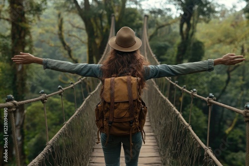 Wallpaper Mural Embrace the Jungle: A Woman's Journey Across a Rope Bridge Torontodigital.ca