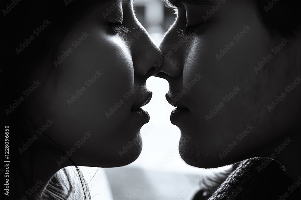 Fototapeta premium Young couple sharing a loving kiss.