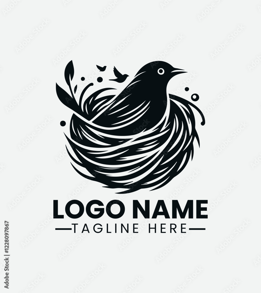 Fototapeta premium Bird Nest Logo Design, Nature Nest Logo, Home Sweet Home Logo, Cozy Nest Logo, Wildlife Logo with Nest