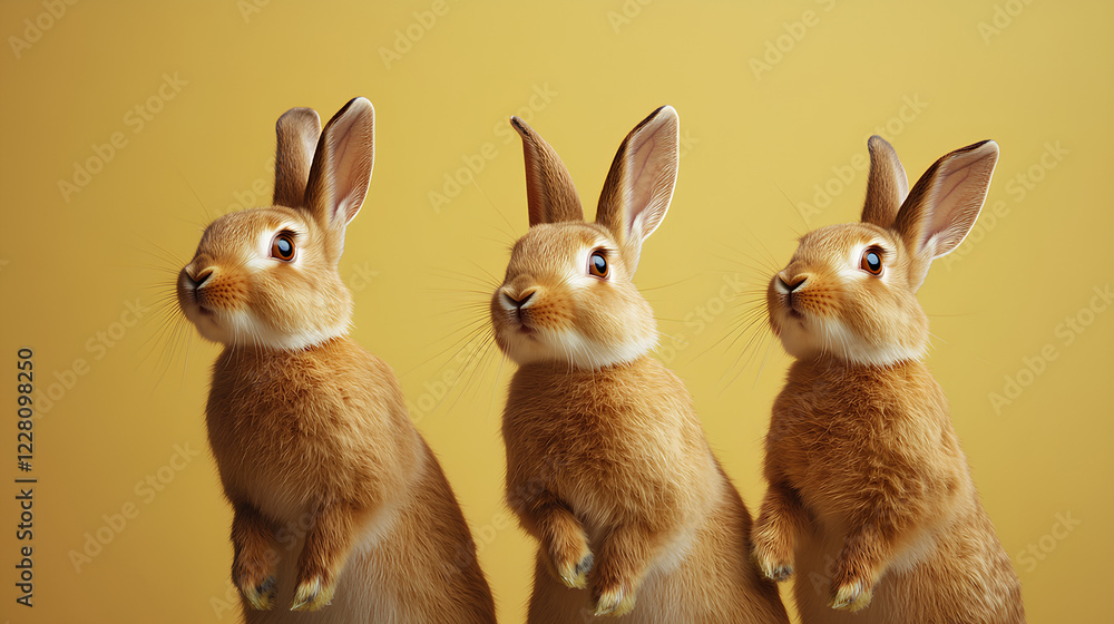 Fototapeta premium Bunny Rabbits Standing Looking Up Hungry